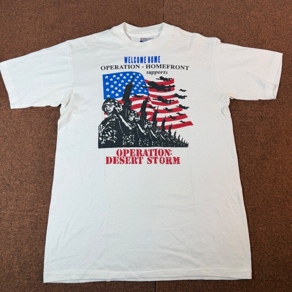 Vtg Hanes Operation Desert Storm T Shirt Mens Medium White Military USA 90s 2882